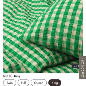 Juna Green and beige Checkered seersucker Duvet Cover and two king shams.